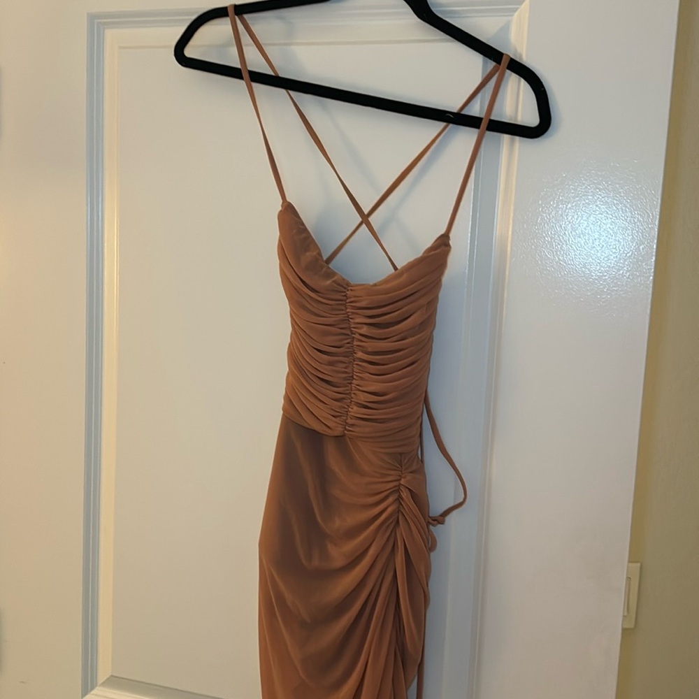 Michael costello nude maxi dress